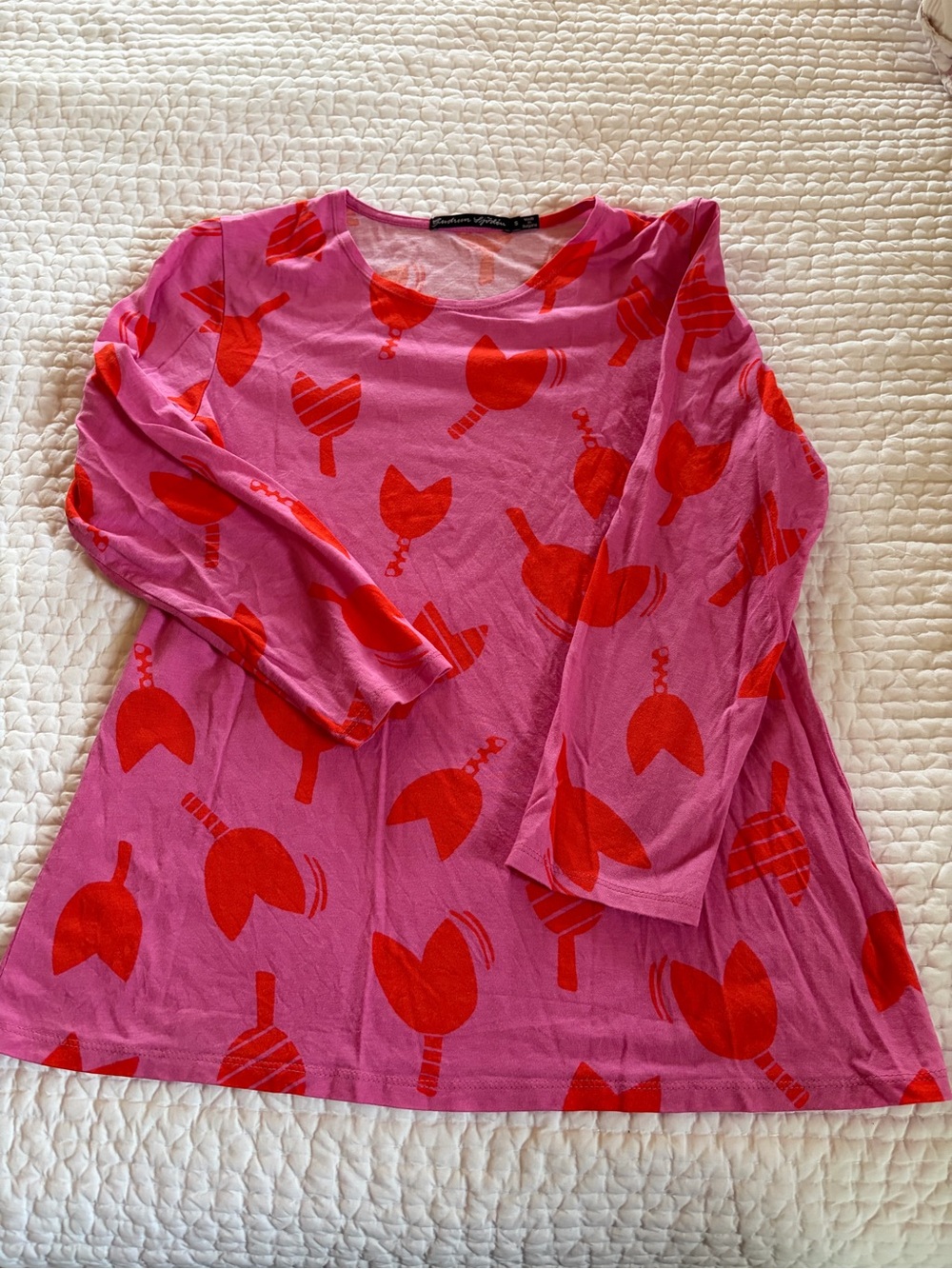 Gudrun Sjoden Bright Pink & Red Tulip Long Sleeve top. Organic cotton.